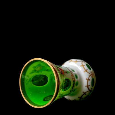 Biedermeier White Overlaid Clear Yellow Glass, Glass with Gold and Flower Motifs Painted Enamel, Deep Cut Lenses and Gold Green Vase, 1890s-XGI-2017550