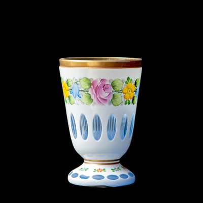 Biedermeier White Overlaid Clear Yellow Glass, Glass with Gold and Flower Motifs Painted Enamel, Deep Cut Lenses and Gold Light Blue Vase, 1890s-XGI-2017552