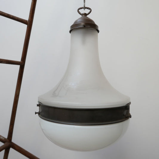 Big Antique German 2-Tone Pendant Light