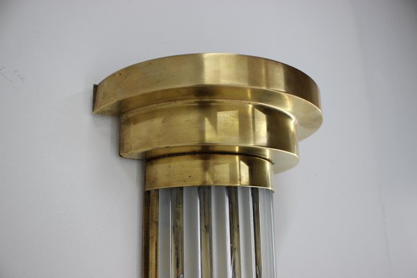 Big Art Deco Brass and Glass Wall Lamp, 1930s-TZ-975065