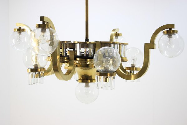 Big Art Deco Chandelier in Brass, 1930s-TZ-1257687