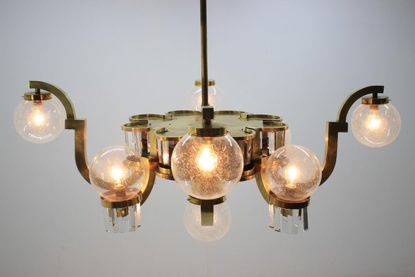 Big Art Deco Chandelier in Brass, 1930s-TZ-1257687