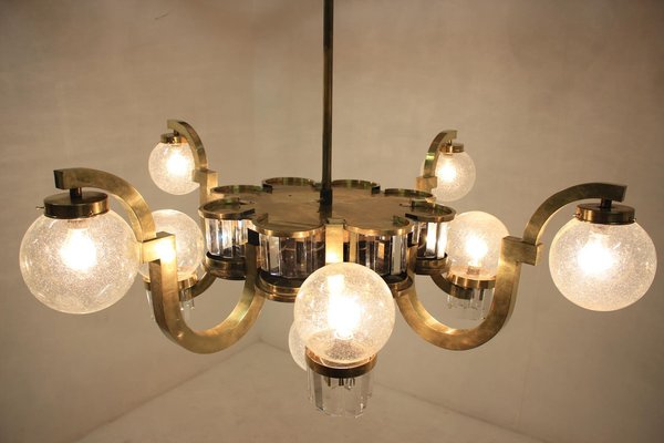 Big Art Deco Chandelier in Brass, 1930s-TZ-1257687