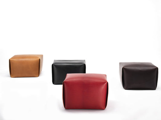 Big Bao Dark Brown Leather Pouf By Viola Tonucci, Tonucci Collection