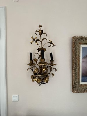 Big Floral Florentine Gilded Wall Lamp, 1890s-JO-1728668