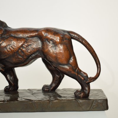 Big German Art Deco Lion Sculpture in Ceramic, Terracotta Copper, 1930-FB-882674