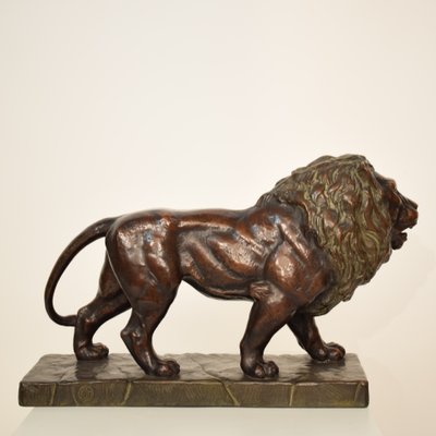 Big German Art Deco Lion Sculpture in Ceramic, Terracotta Copper, 1930-FB-882674