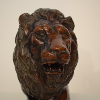 Big German Art Deco Lion Sculpture in Ceramic, Terracotta Copper, 1930-FB-882674