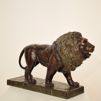 Big German Art Deco Lion Sculpture in Ceramic, Terracotta Copper, 1930-FB-882674