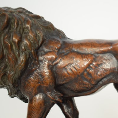 Big German Art Deco Lion Sculpture in Ceramic, Terracotta Copper, 1930-FB-882674