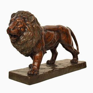 Big German Art Deco Lion Sculpture in Ceramic, Terracotta Copper, 1930-FB-882674