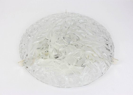 Big German Round Ice Glass Flush Mount from Kaiser, 1970s-UGR-1086041