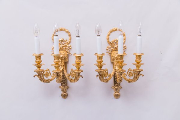 Big Gilded Sconces, 1890s, Set of 2-SPD-803259