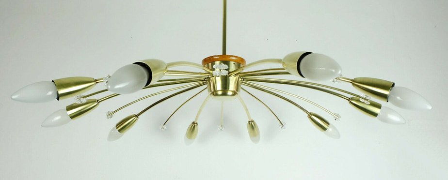 Big Mid-Century Austrian Brass Sputnik Spider Ceiling Lamp by Rupert Nikoll, 1950s-FH-1121830