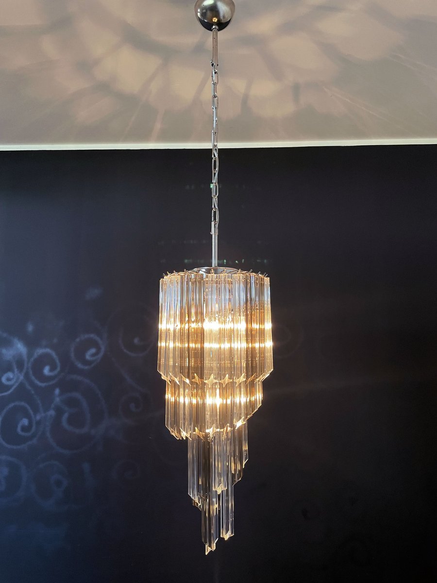 Big Murano Chandelier with 54 Quadriedri Prisms in Trasparent and Smoked, 1990s