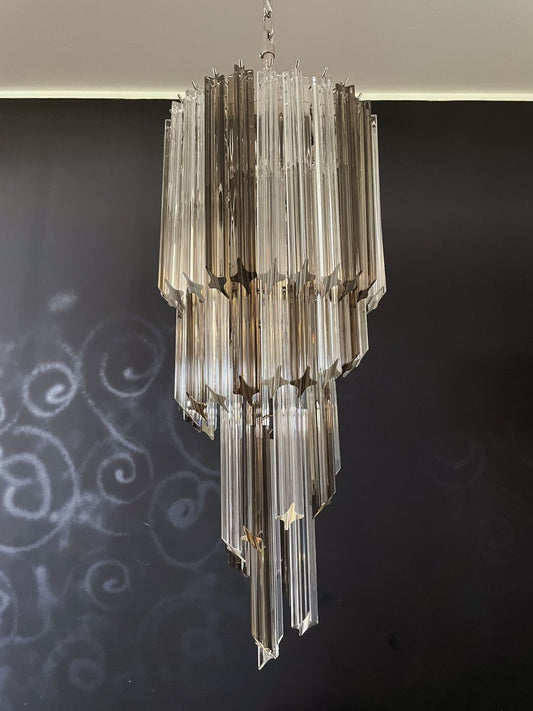 Big Murano Chandelier with 54 Quadriedri Prisms in Trasparent and Smoked, 1990s