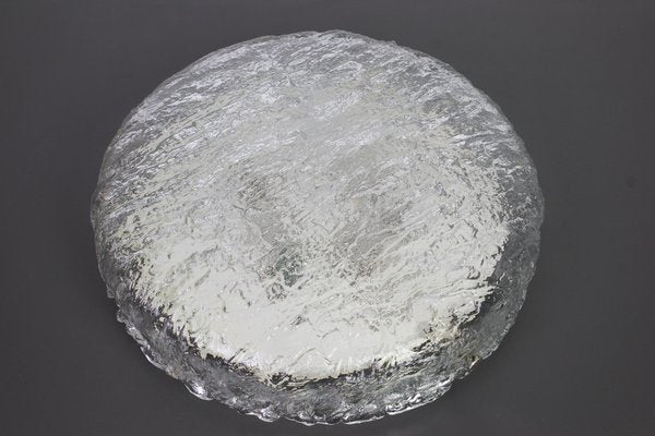 Big Murano Ice Glass Round Flush Mount from Kaiser, Germany, 1970s-UGR-1105159