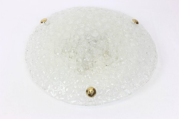 Big Round Murano Ice Glass Flush Mount by Hillebrand, Germany, 1970s-UGR-1085650