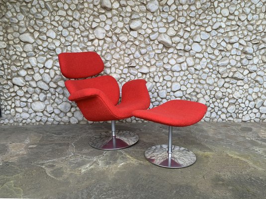 Big Tulip Lounge Chair and Ottoman by Pierre Paulin for Artifort, 1980s, Set of 2-ZM-1884230