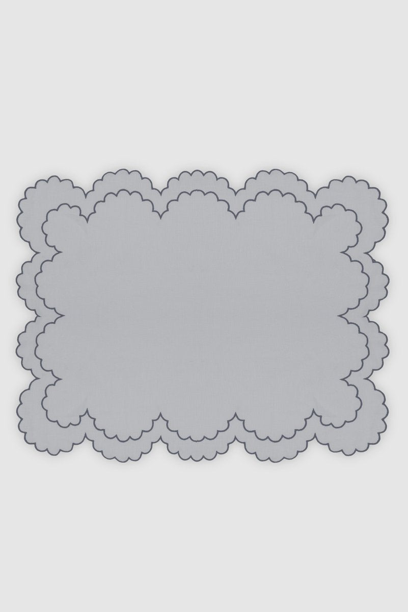 BILBAO Grey Embroidered Linen Placemat from Los Encajeros