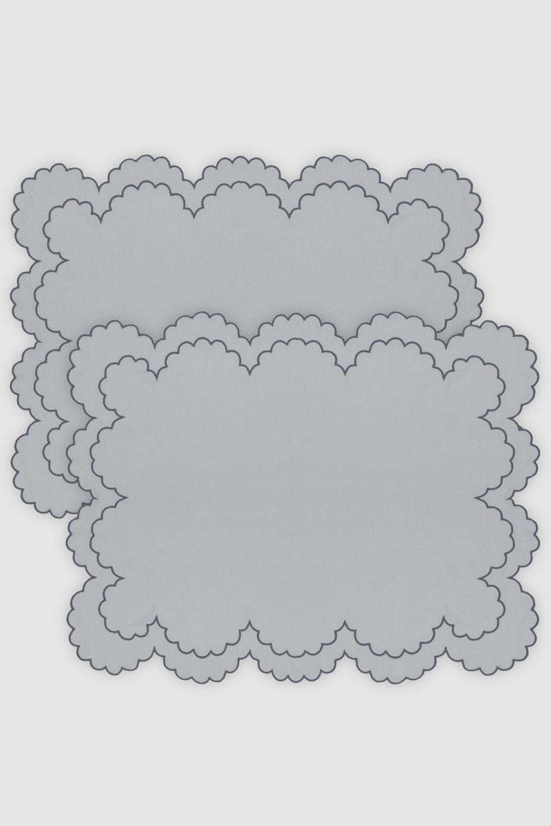 BILBAO Grey Embroidered Linen Placemat from Los Encajeros