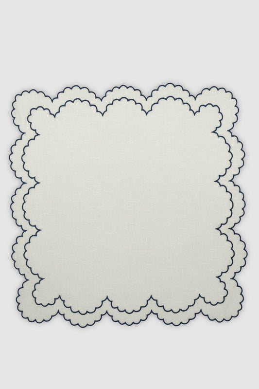 BILBAO Off White/Navy Embroidered Linen Placemat from Los Encajeros