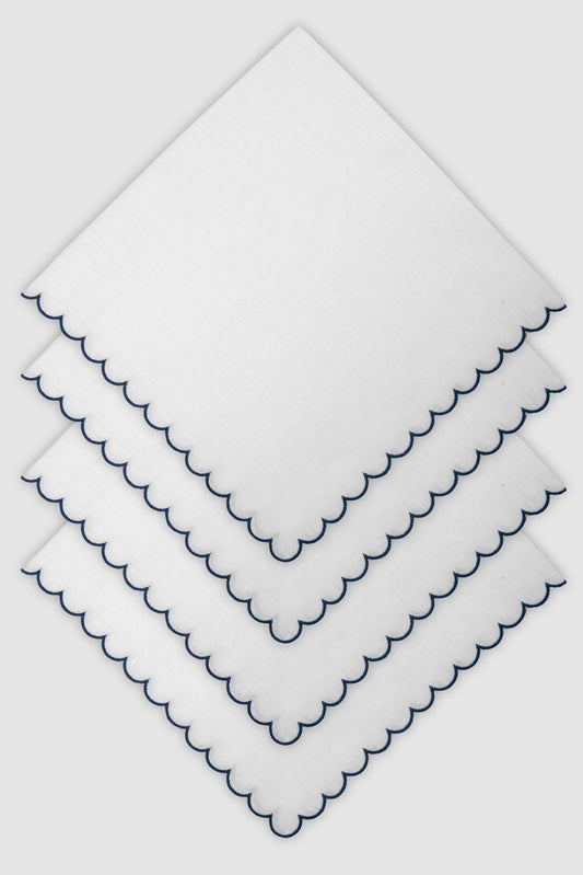 BILBAO White/Navy Embroidered Linen Napkin from Los Encajeros