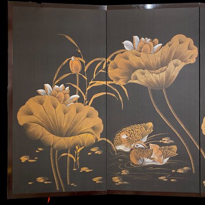 Biombo Oriental Black Lotus Panel, 1950s-RFP-2029037