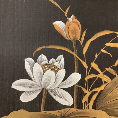 Biombo Oriental Black Lotus Panel, 1950s-RFP-2029037