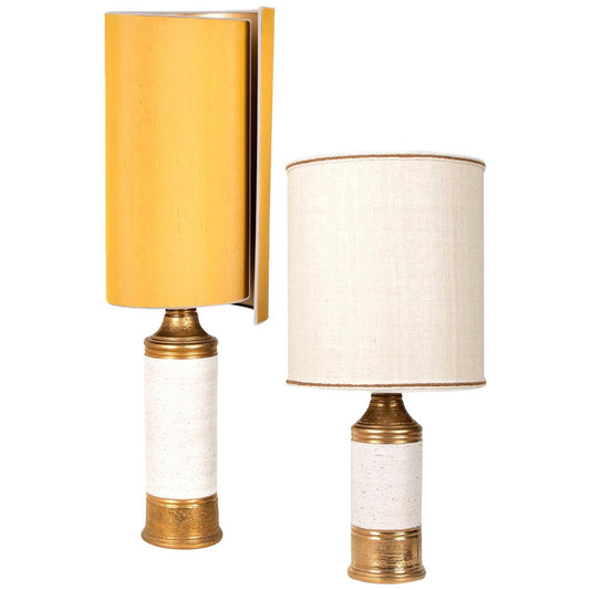 Birch Table Lamps with Silk Lampshade by Bitossi, 1960s, Set of 2