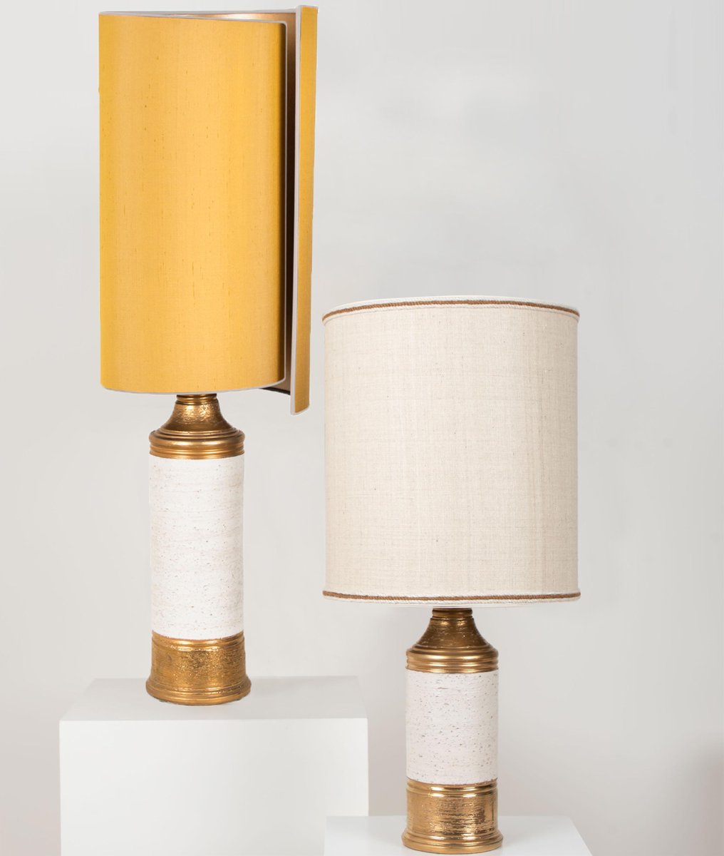 Birch Table Lamps with Silk Lampshade by Bitossi, 1960s, Set of 2