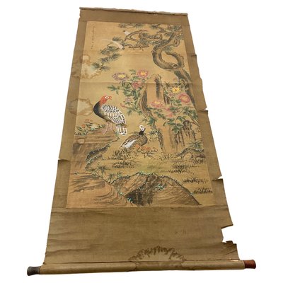 Birds and Nature Painting on Scroll Paper, China, 19th Century-UR-1388935