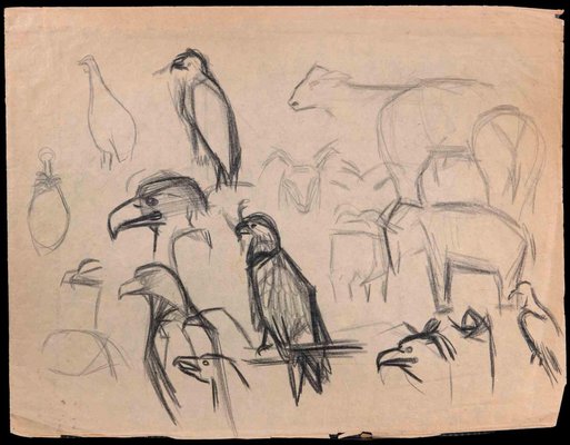 Birds, Original Drawing, Early 20th-Century-ZCI-1326675