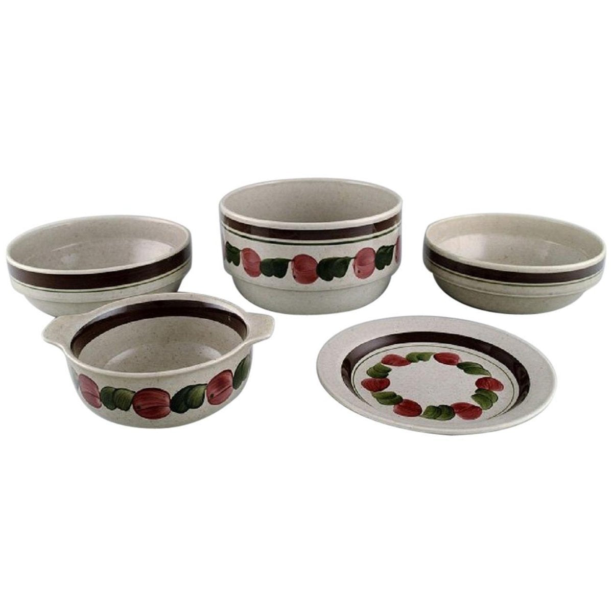 Birgitta Tableware Set in Hand-Painted Stoneware by Jackie Lynd for Rörstrand, Set of 5