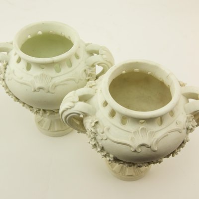 Biscuit Porcelain Vases on Separate Pedestals, France, Set of 2-KMT-942507