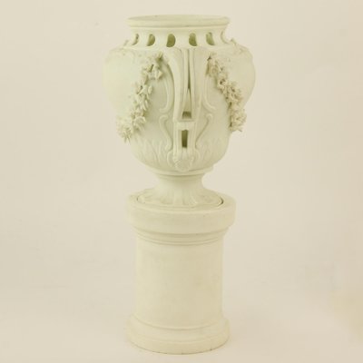 Biscuit Porcelain Vases on Separate Pedestals, France, Set of 2-KMT-942507