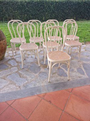 Bistro Chairs in White Painted Beech and Vienna Straw attributed to Michael Thonet, 1980s, Set of 8-EBW-2036243