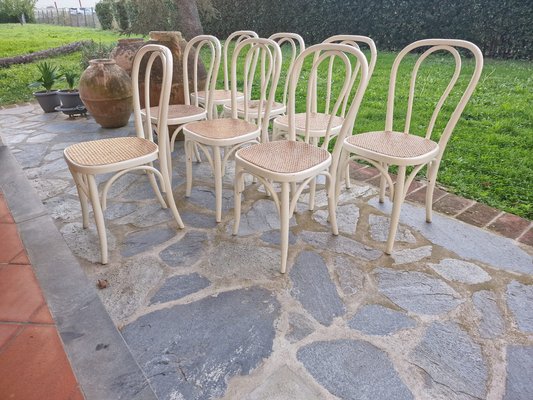 Bistro Chairs in White Painted Beech and Vienna Straw attributed to Michael Thonet, 1980s, Set of 8-EBW-2036243