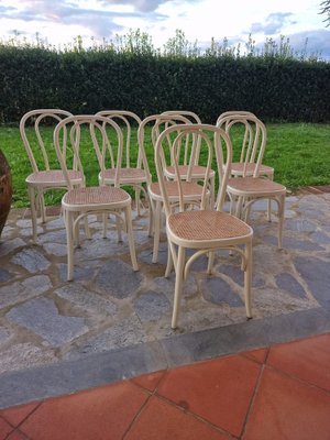 Bistro Chairs in White Painted Beech and Vienna Straw attributed to Michael Thonet, 1980s, Set of 8-EBW-2036243