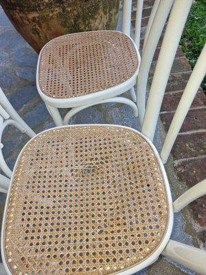 Bistro Chairs in White Painted Beech and Vienna Straw attributed to Michael Thonet, 1980s, Set of 8-EBW-2036243