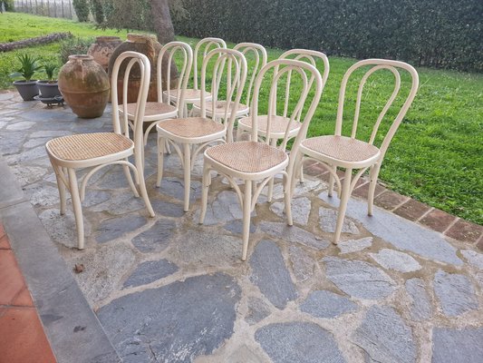 Bistro Chairs in White Painted Beech and Vienna Straw attributed to Michael Thonet, 1980s, Set of 8-EBW-2036243