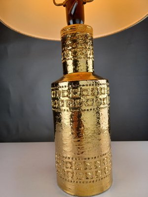 Bitossi Gold Glazed Table Lamp with Decorative Hand Incised Bands from Bitossi, 1960s-VVO-1990375