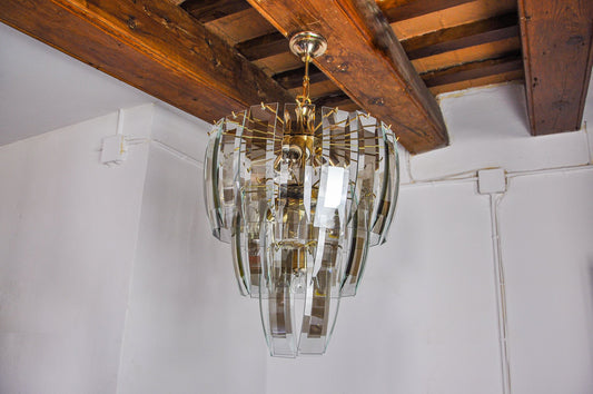 Black 3-Level Chandelier in Murano Glass from Veca, Italy, 1970