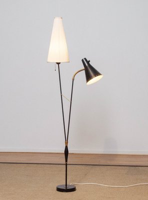 Black and Brass Floor Reading Lamp attributed to Hans Bergström for Attaljé Lyktan, 1950s-JE-1401196