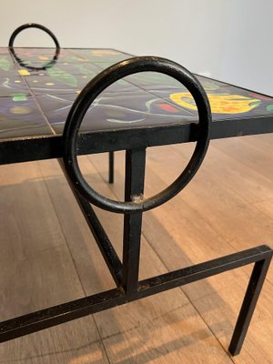 Black and Ceramic Lacquered Metal Coffee Table in the style of Jacques Adnet, 1950s-BA-1622470