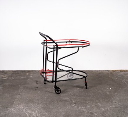 Black and Red Bar Cart in the Style of Yrjo Kukkapuro for Avarte, 1980s-VLO-1000313