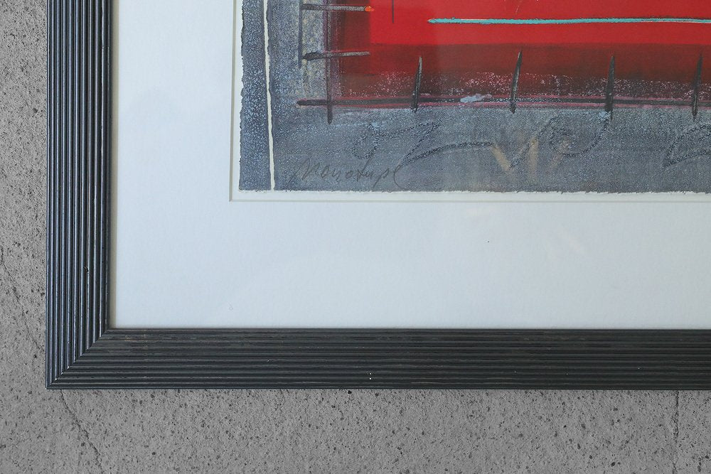 Black and Red Composition, Color Lithograph, 1970s, Framed