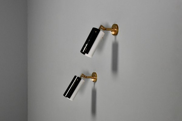 Black and White Acrylic Glass and Brass Sconces attributed to Stillux, Italy, 1960s, Set of 2-QT-1757644