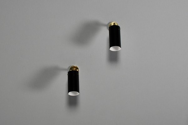 Black and White Acrylic Glass and Brass Sconces attributed to Stillux, Italy, 1960s, Set of 2-QT-1757644