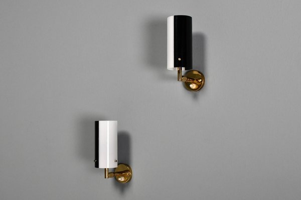 Black and White Acrylic Glass and Brass Sconces attributed to Stillux, Italy, 1960s, Set of 2-QT-1757644